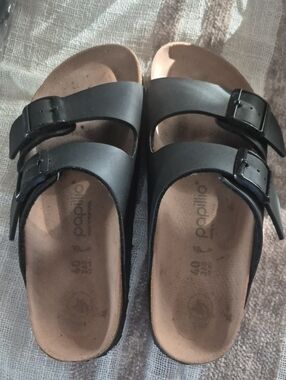 Papillio Women’s Black Double-Strap Buckle Sandals